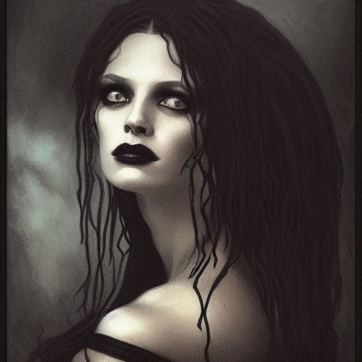 Sinister Sea Witch Portrait in Gothic Film Noir Style