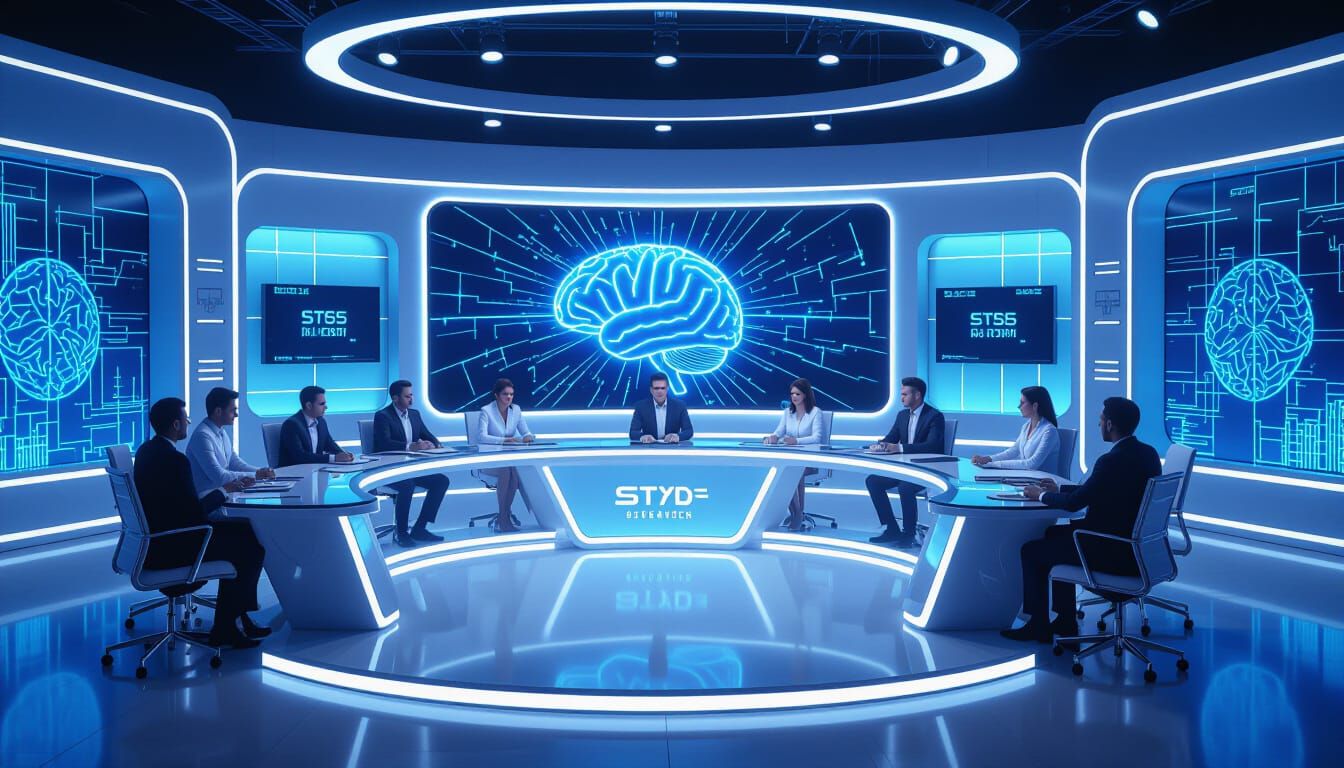 Futuristic TV Studio Design with Neon Accents