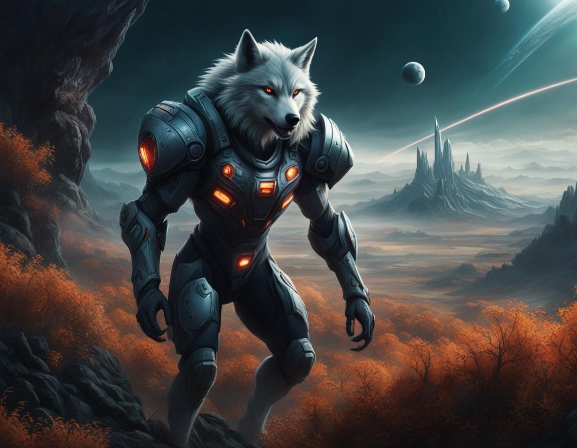 Science Fiction Wolf-Man Portrait on Alien Planet
