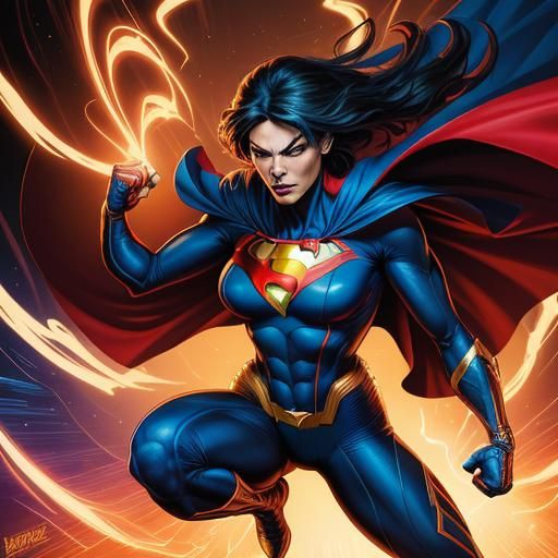 Dynamic Female Superhero in Comic Book Style