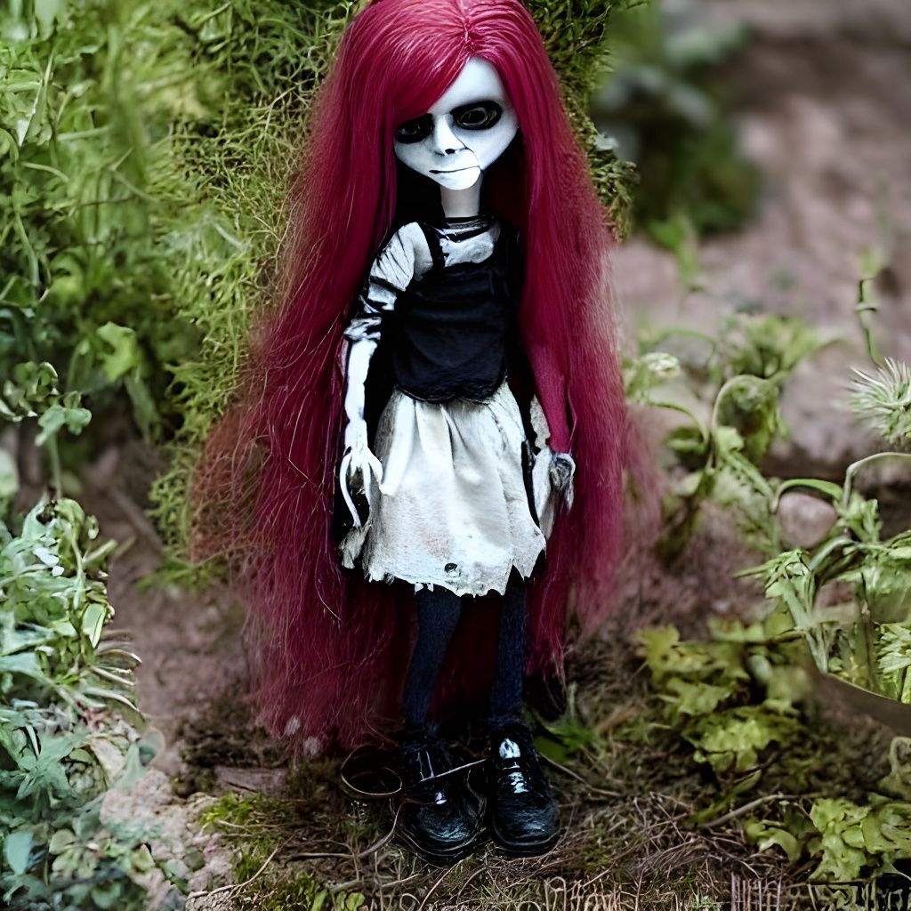 Possessed Gothic Doll in Decaying Greenhouse