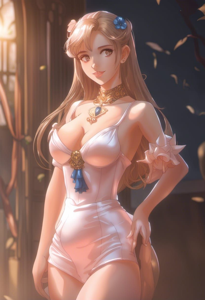 Woman in Blue Dress Anime Style Portrait