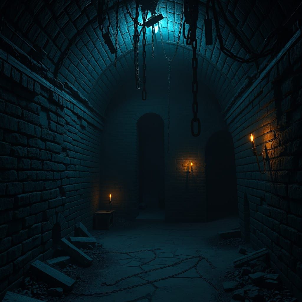 Dark, Ancient, Weathered Basement in Dark Fantasy Style