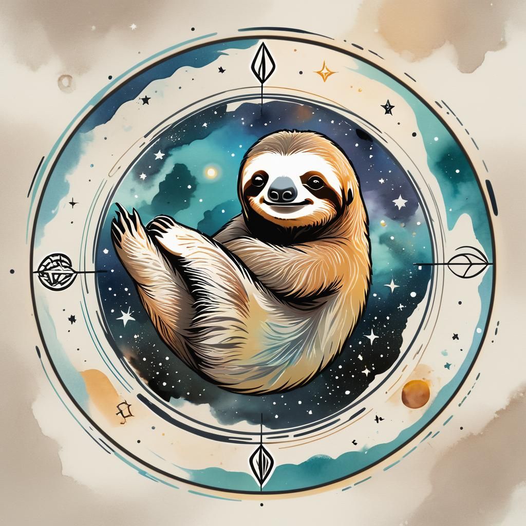 Minimalist Sloth Logo in Astrological Circle