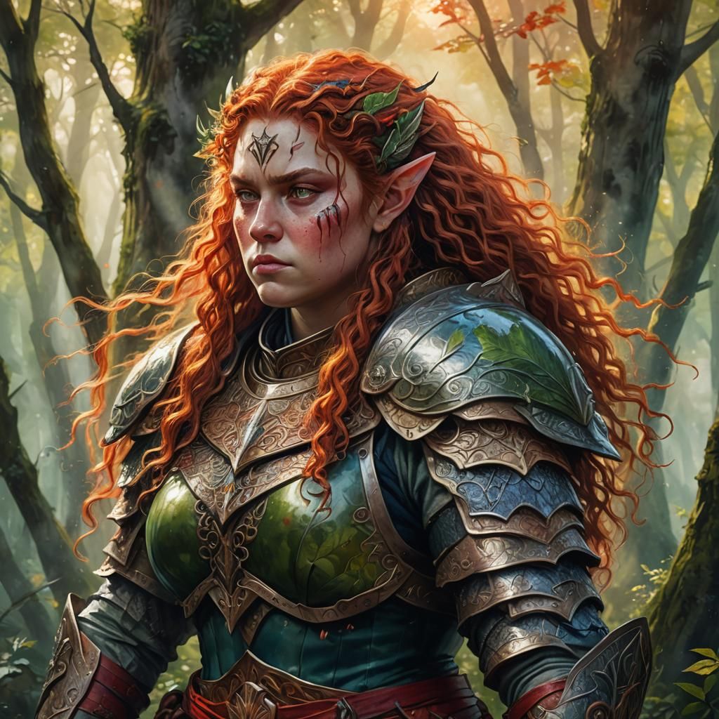 Intense Elf Warrior in Bold Watercolor Style