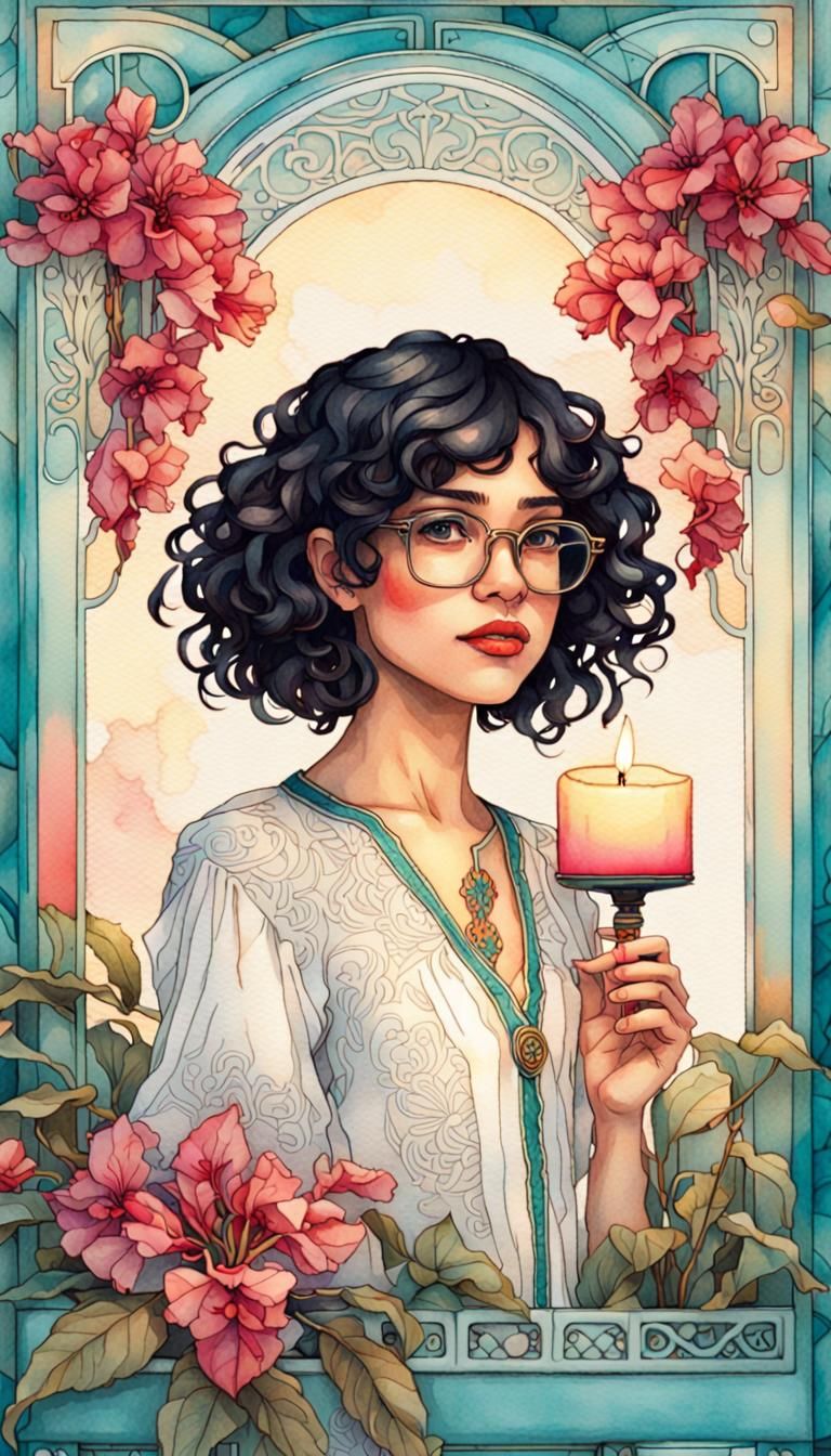 Art Nouveau Mirabel Madrigal Watercolour Illustration