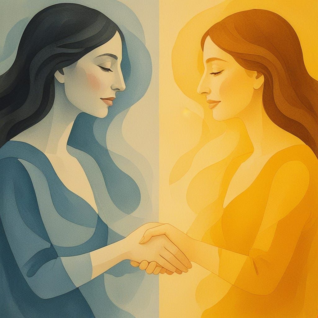 Surreal Portrait of Smiling Woman in Pastel Hues