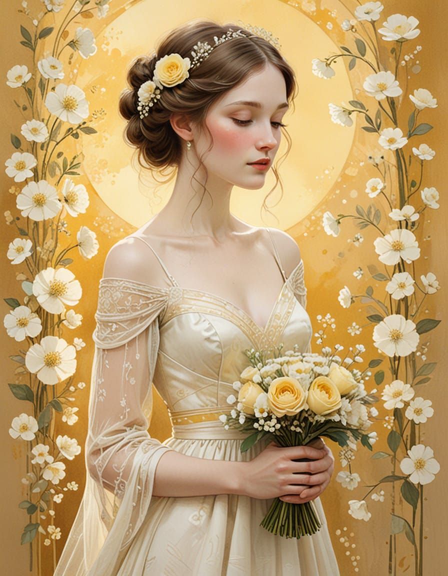 Ethereal Bride Portrait in Soft Watercolor Style