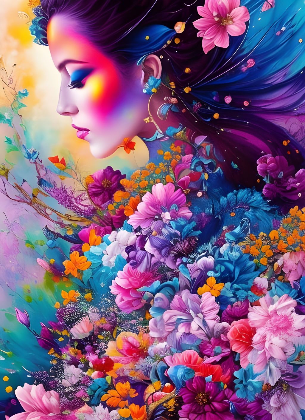 Cosmic Goddess Silhouette in Pastel Colors