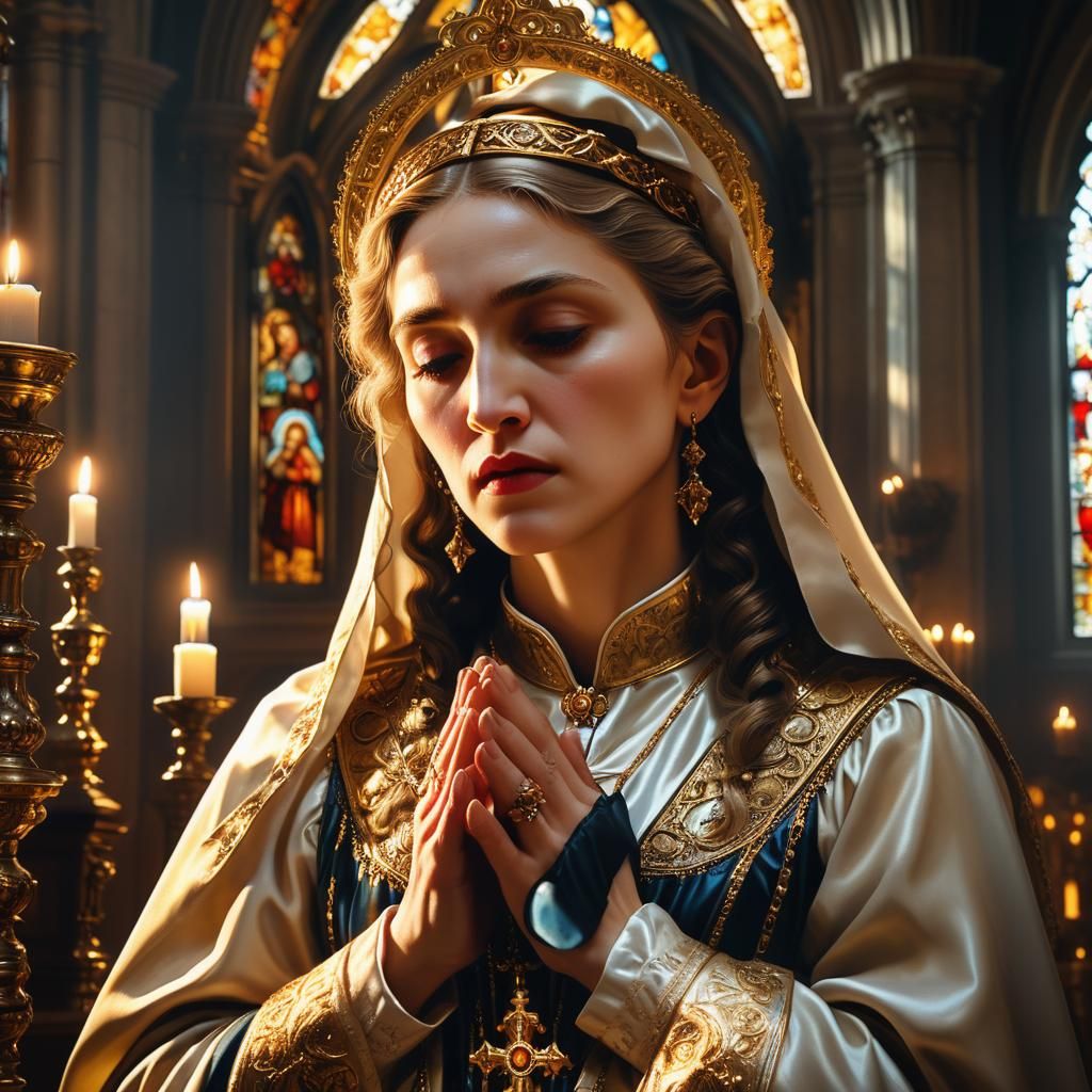 Madonna Praying in Church: Baroque Art