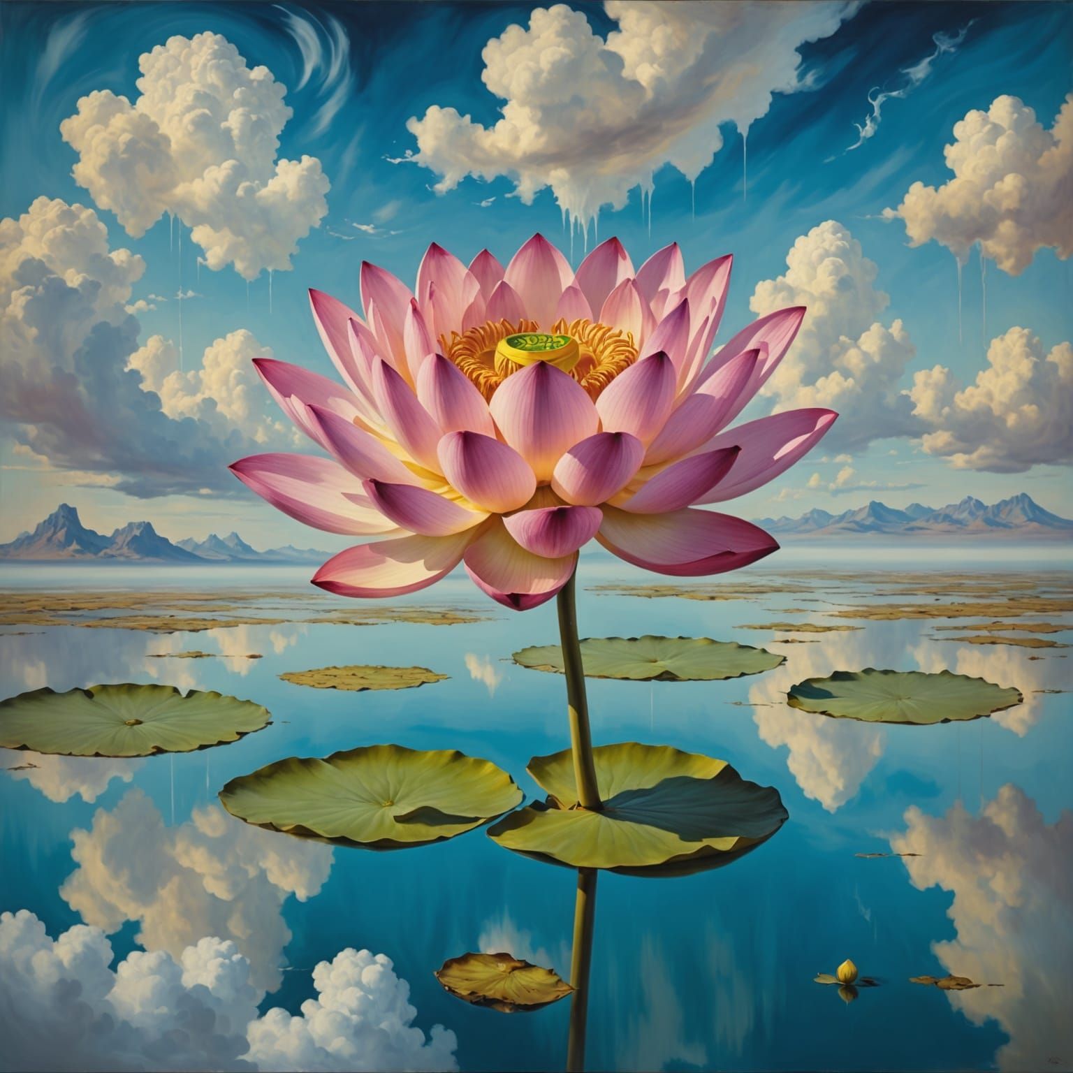 Giant Lotus Blooms in a Dreamlike Cloudscape