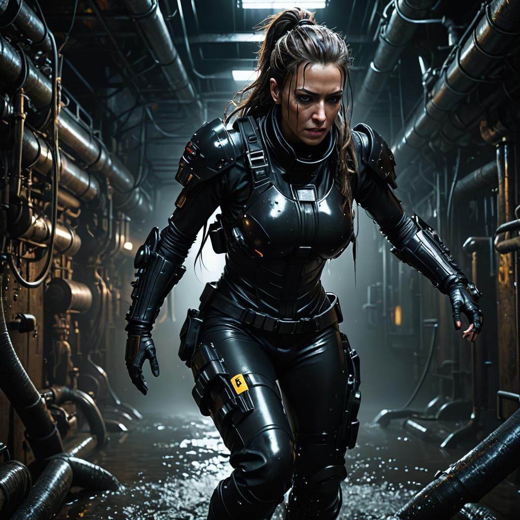 Cyberpunk Woman in Sewer: Cinematic 8K Sci-Fi Scene