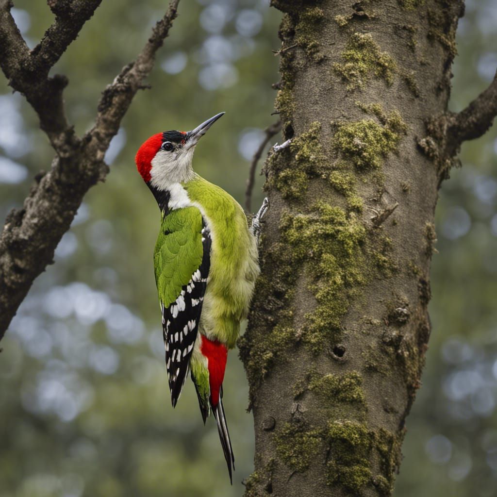 European Green Woodpecker Portrait in Professional Style