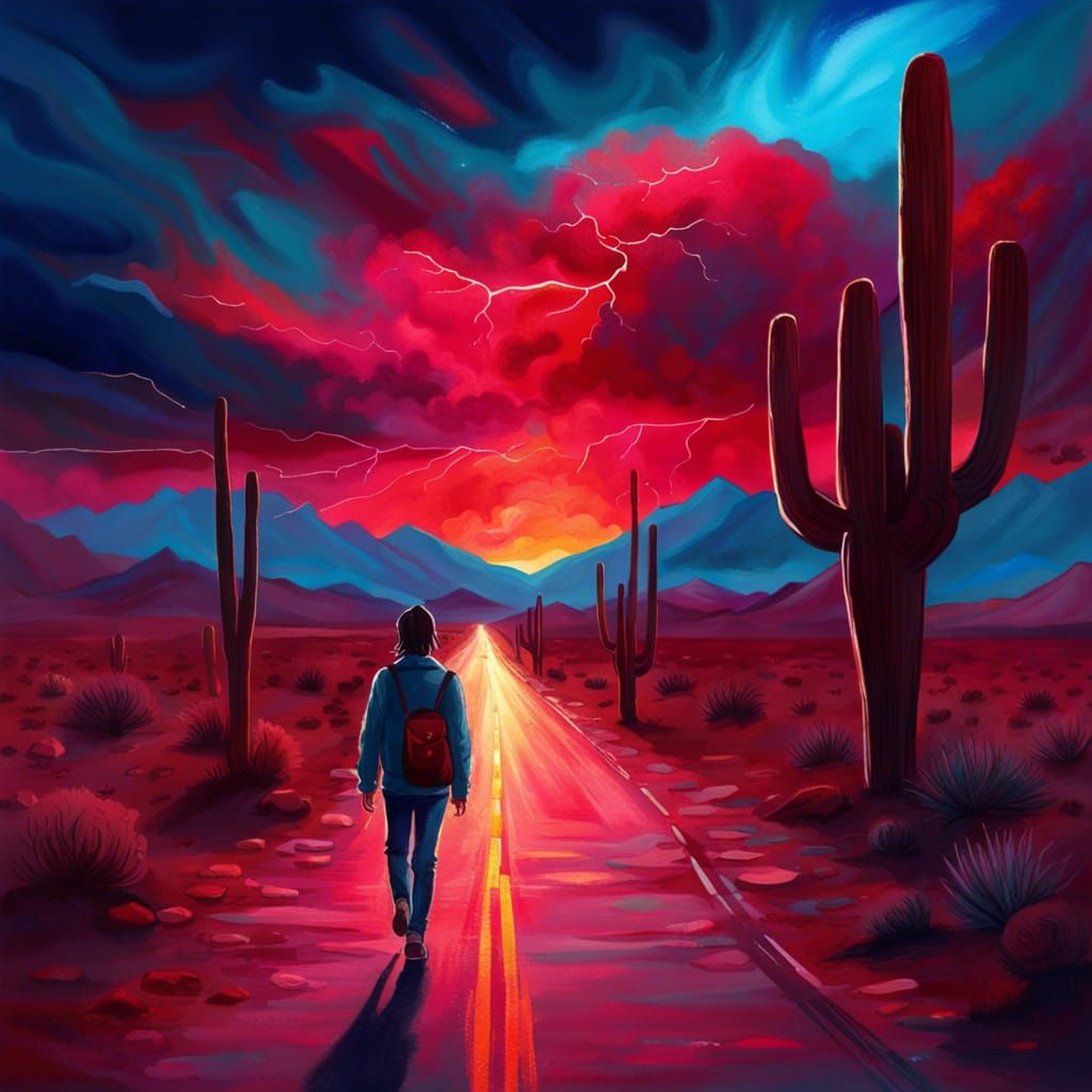 Epic Desert Nightscape with Crimson Storm Clouds