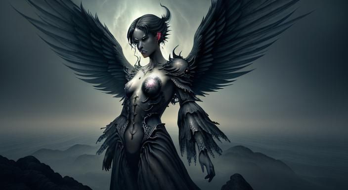 man, male angel with black angel wings, angel of death, hell...