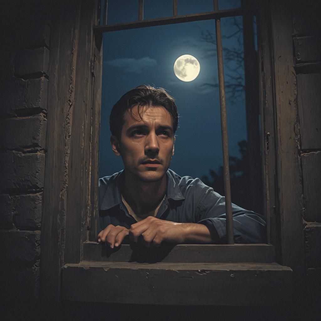 Prisoner's Lonely Gaze on the Full Moonlit Night