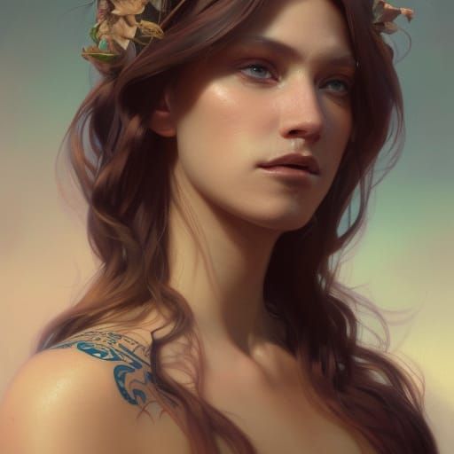 Tattooed Goddess Portrait in Hyperdetailed Digital Art