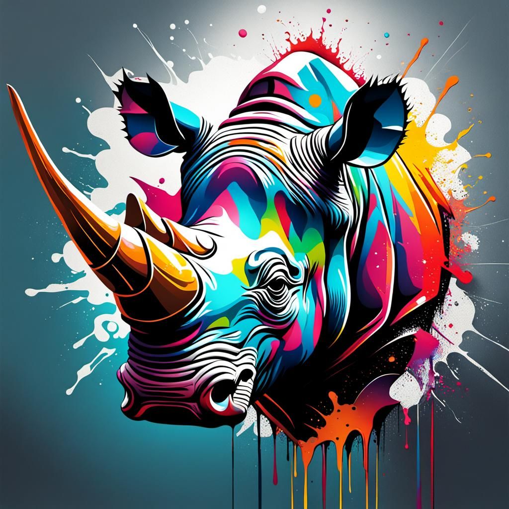Colorful Graffiti Rhino Head in Street Art Style