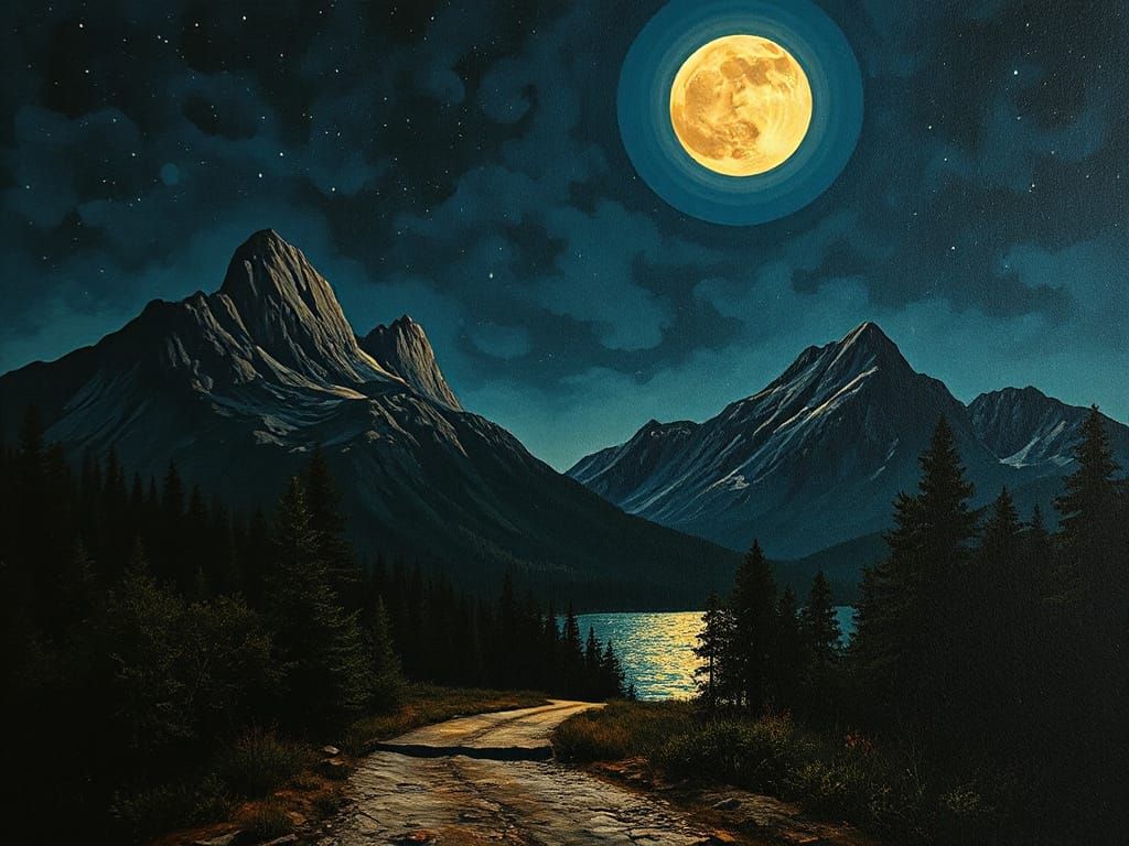 Mountains in Byzantine Gothic Oil Painting Style