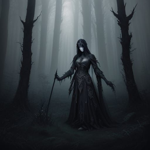 Shadar-kai in Mystical Forest: Dark Fantasy Art