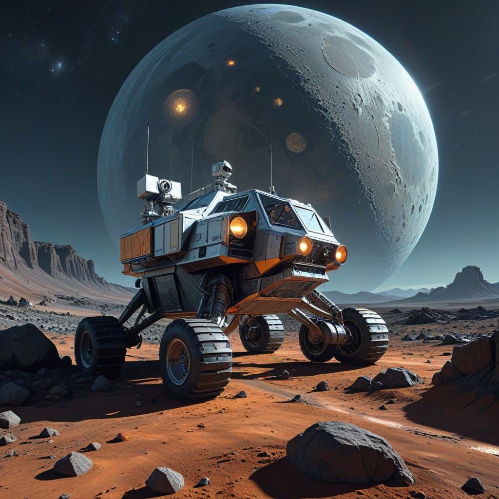 Futuristic Lunar Base in Crystal Geodesic Dome Reflecting St...