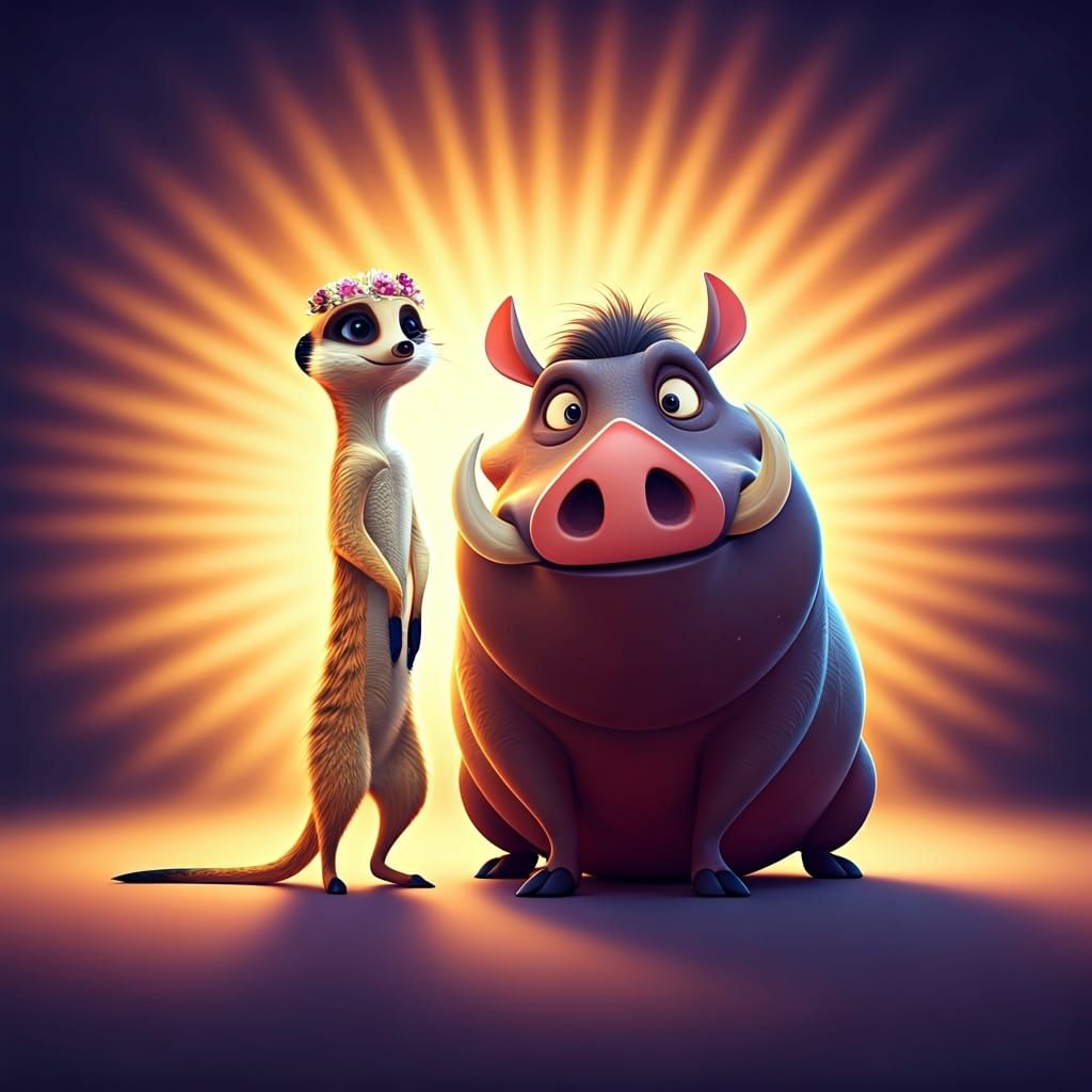 Meerkat and Warthog Wedding in Pixar Style