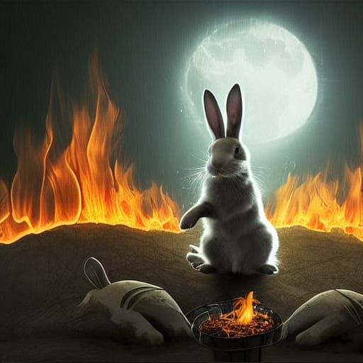 Spooky Bunny Plays in Fire: Digital Matte Painting