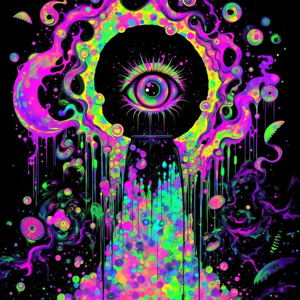 Psychedelic Fractal Jug Through Melting Keyhole in Neon Colo...