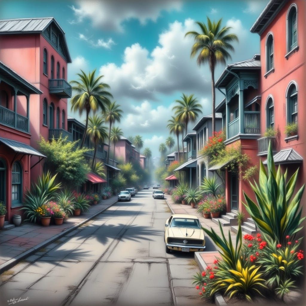 Key West Street with Unique Artistic Style
