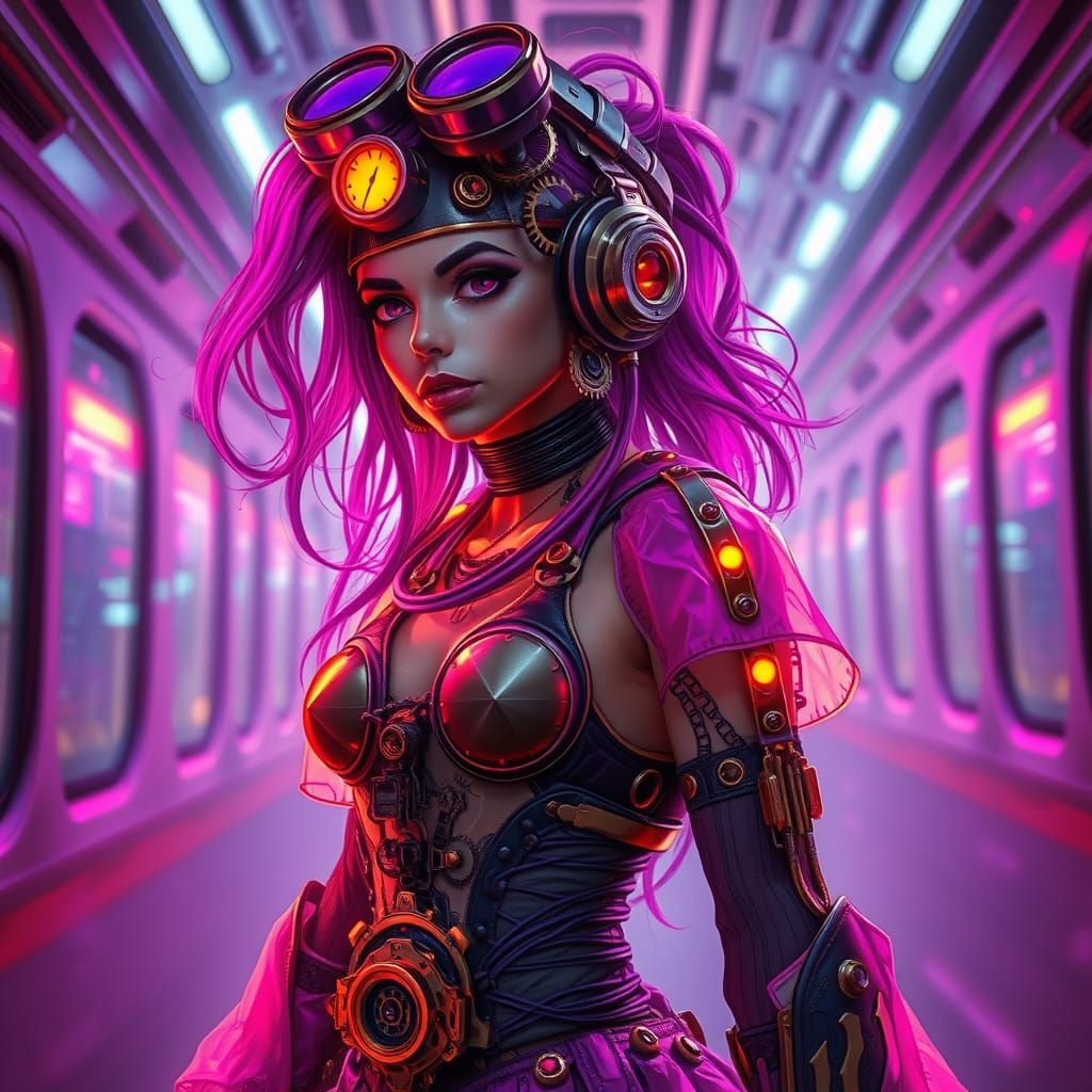 Cyberpunk Steampunk Goddess Travels Through Time