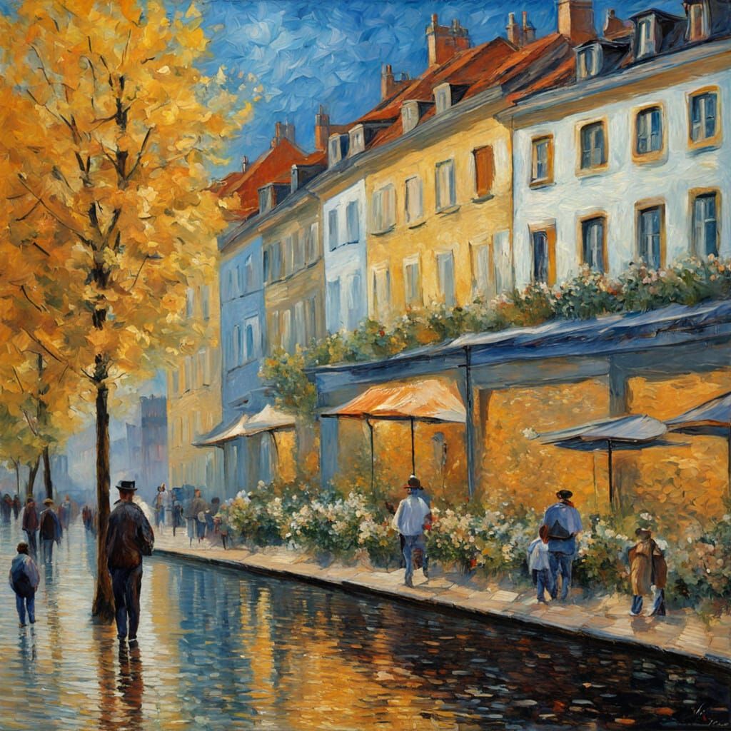 Vibrant Kladno Cityscape in Neo-Expressionist Oil Painting S...