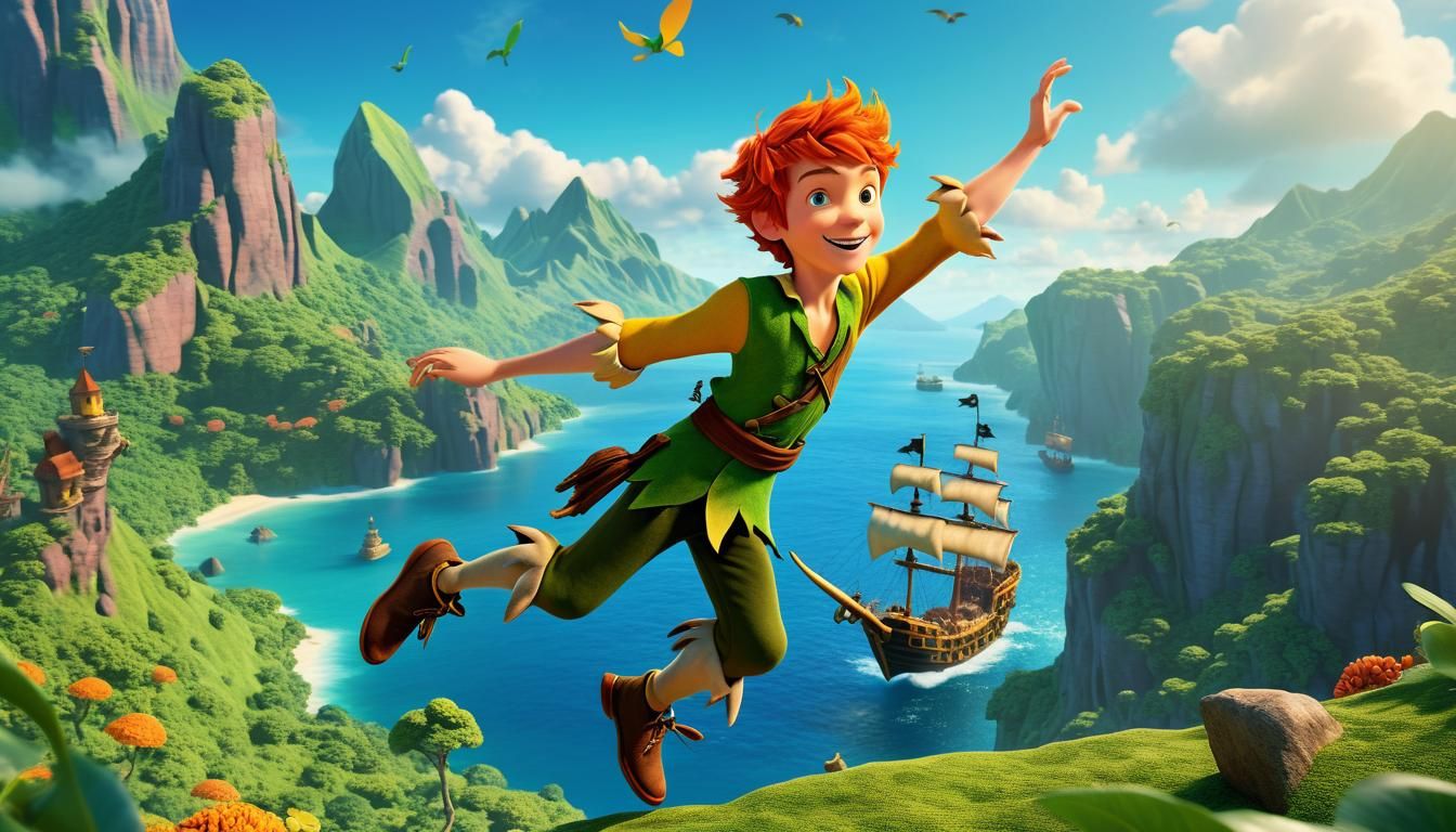Peter Pan Soaring: Vibrant 3D Animated Scene