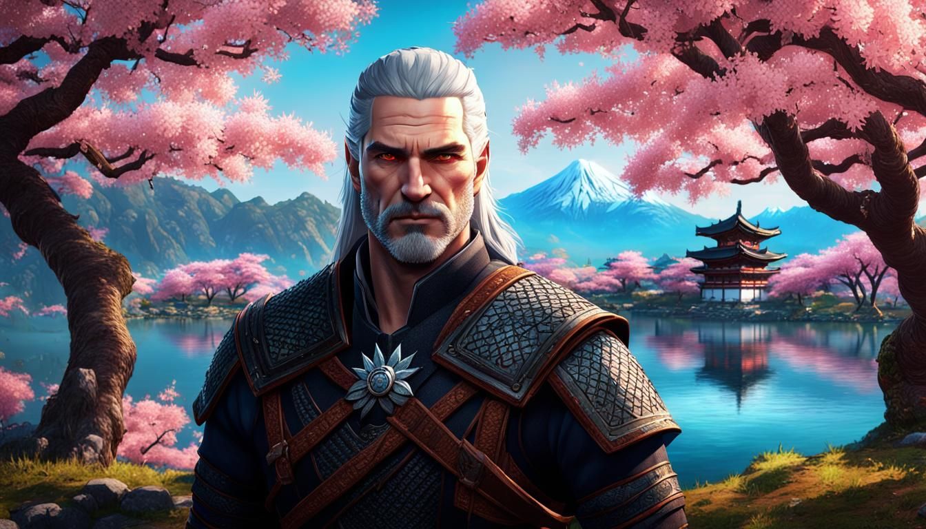Geralt of Rivia in Ancient Japan: Hand-Drawn Illustration