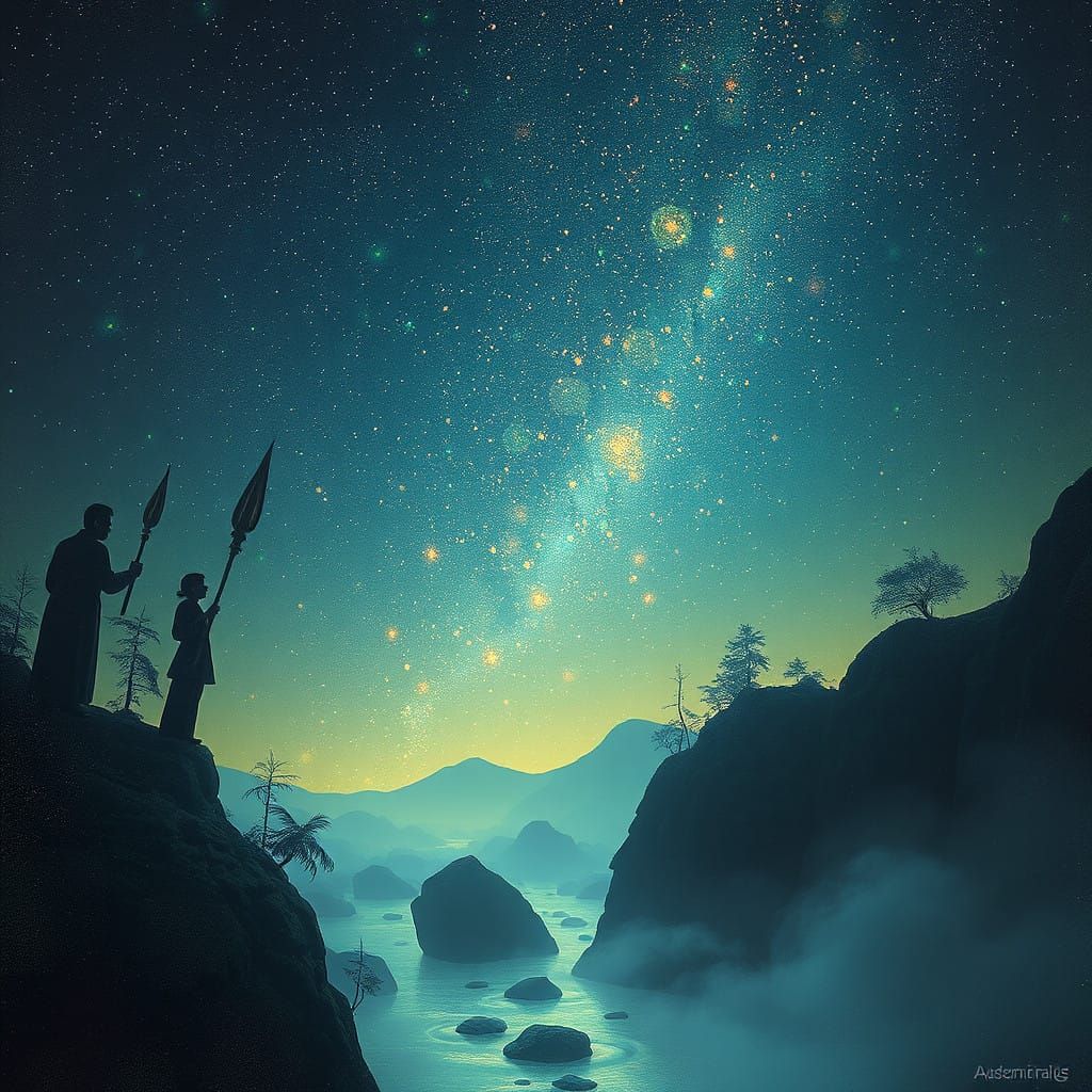 Celestial Chaos in Vibrant Pointillist Splendor