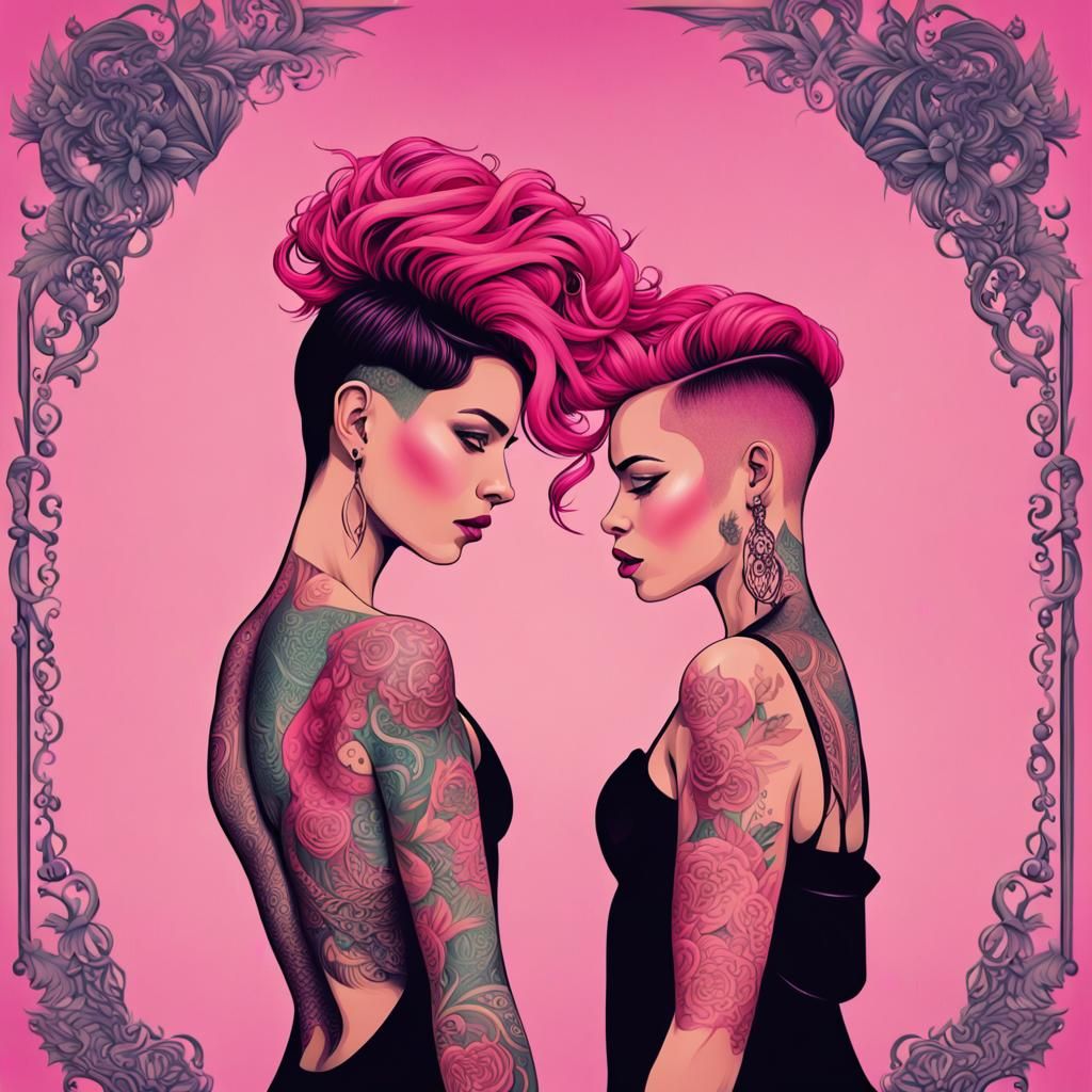 Gay Pride: Two Women with Pink Hair