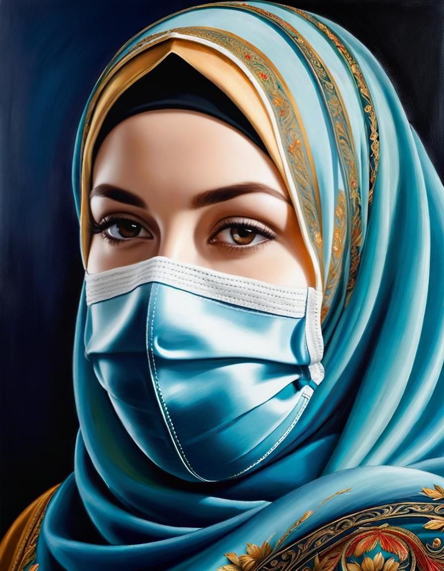 European Woman in Hijab: Hyperrealistic Oil Portrait