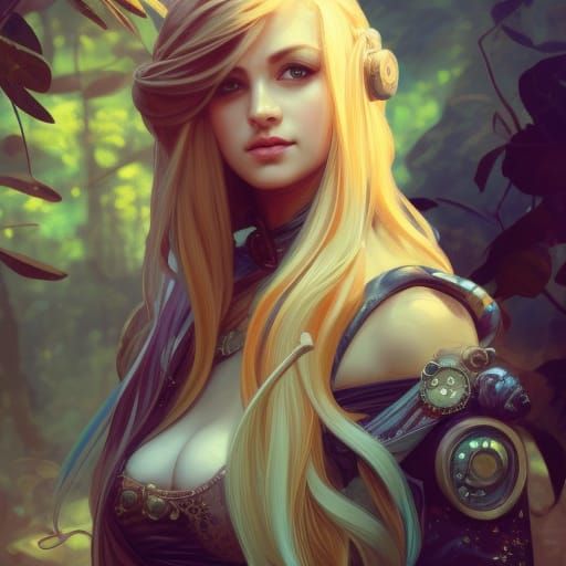 Steampunk Girl Portrait in Lush Jungle Setting