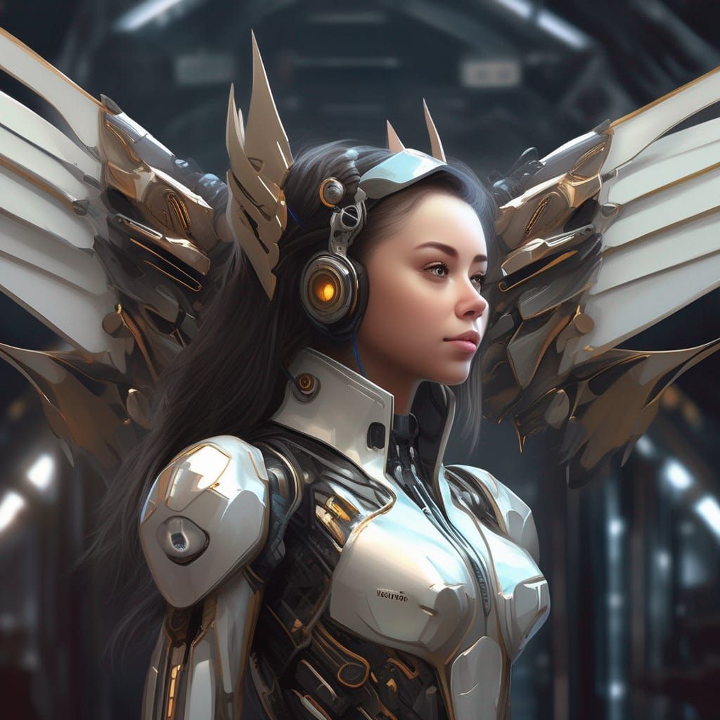 Mechanical Angel in Futuristic Armor