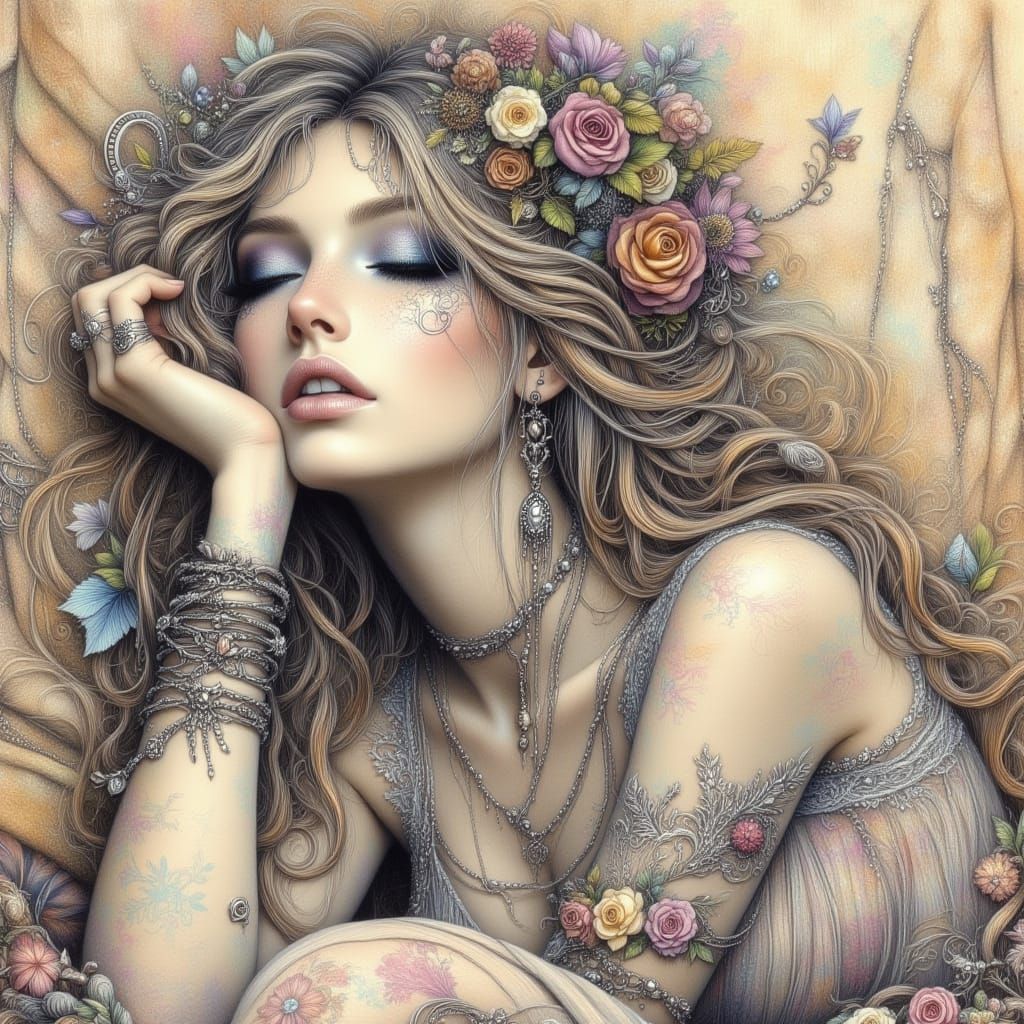 Ethereal Portrait of a Woman in Silverpoint Style