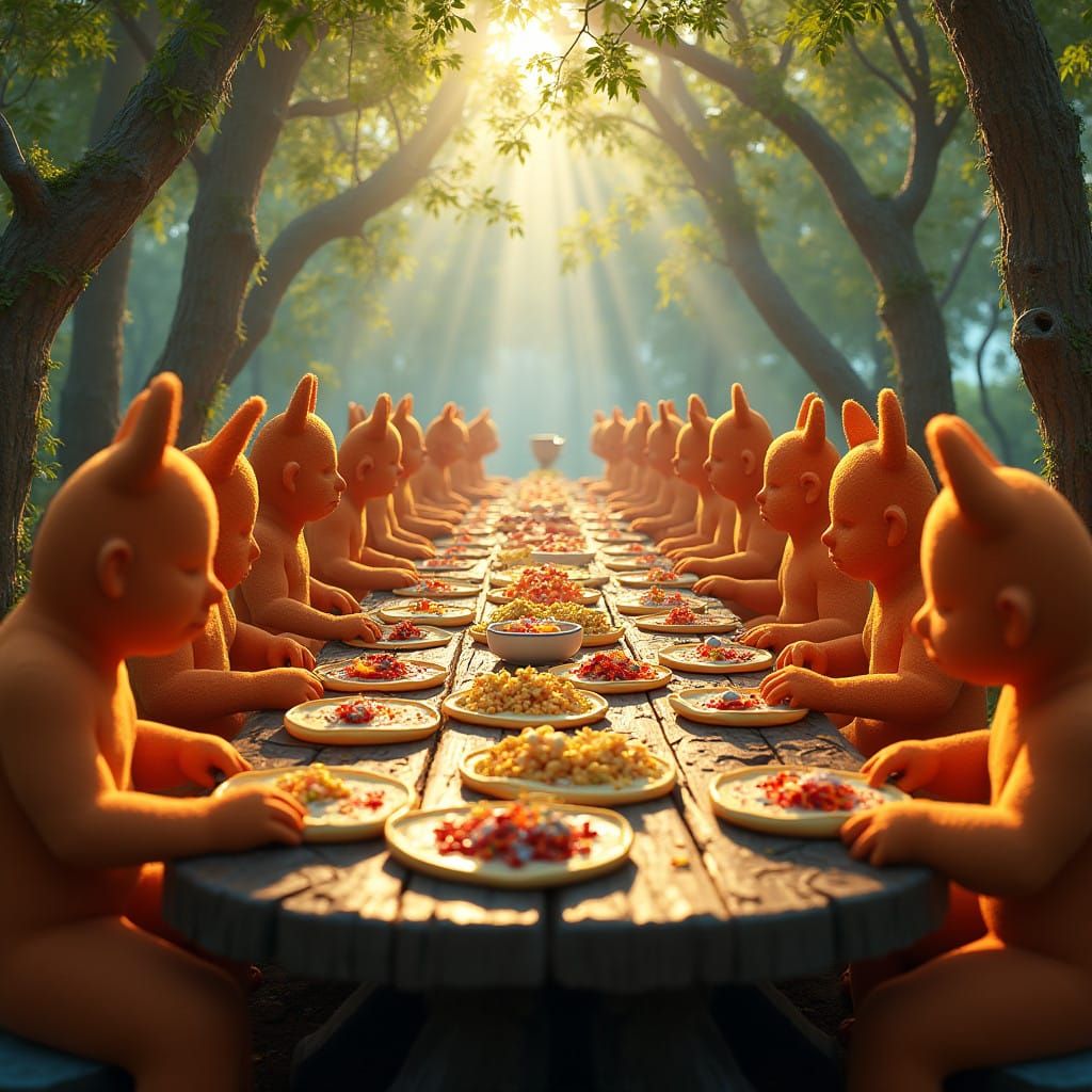 Vibrant Speedos in Whimsical Forest Landscape