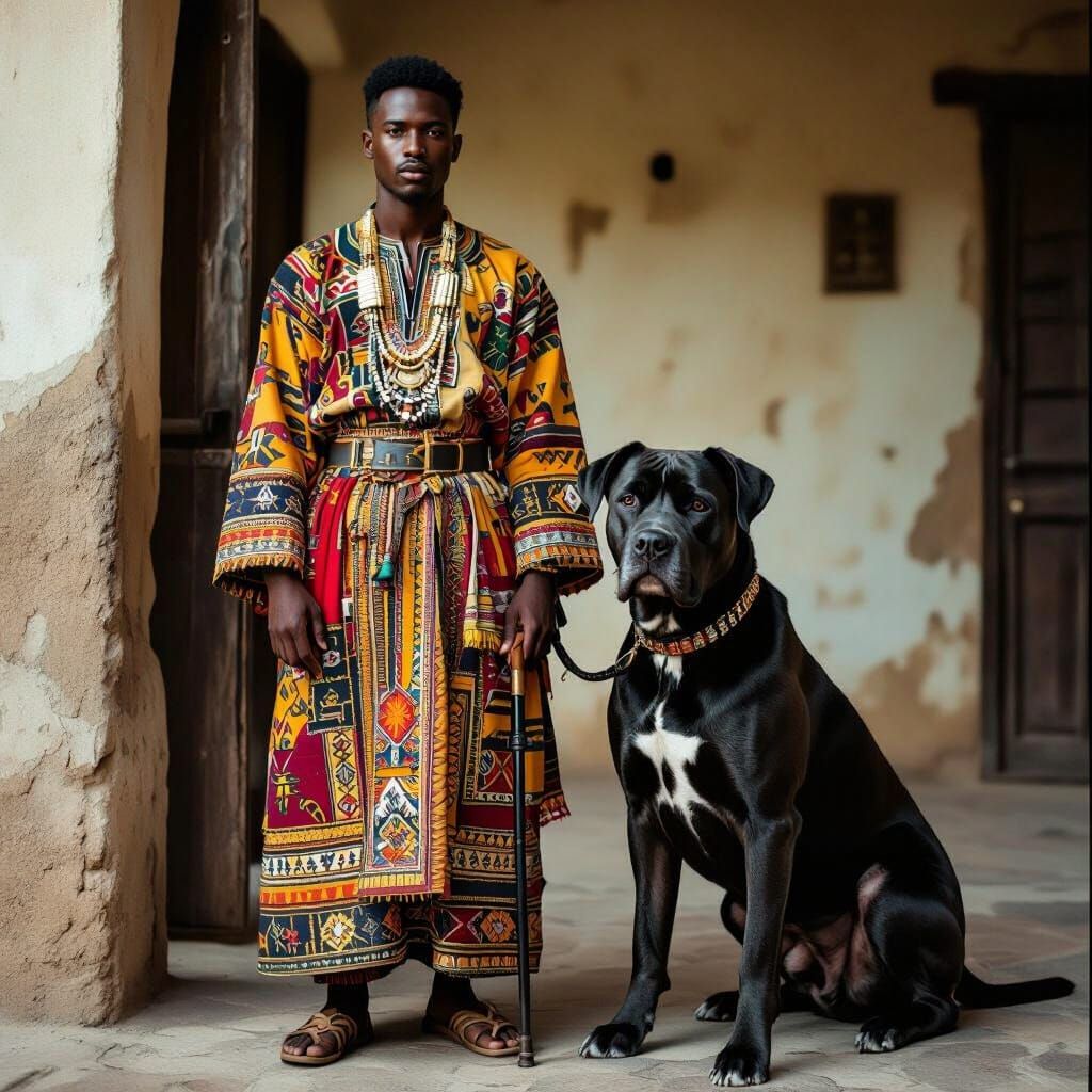 African Man with Cane Corso in Cinematic Style