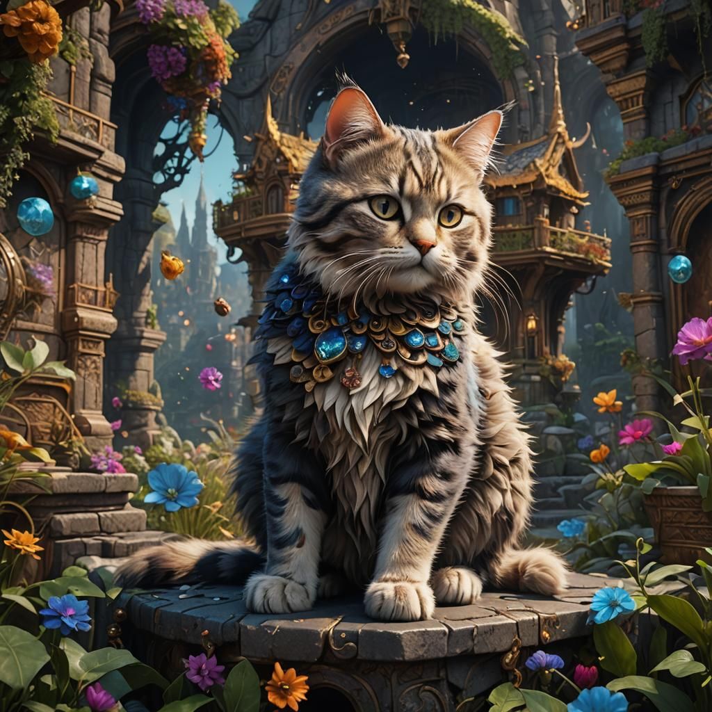 Fantastical Kitty Cat in Detailed Matte Painting Style