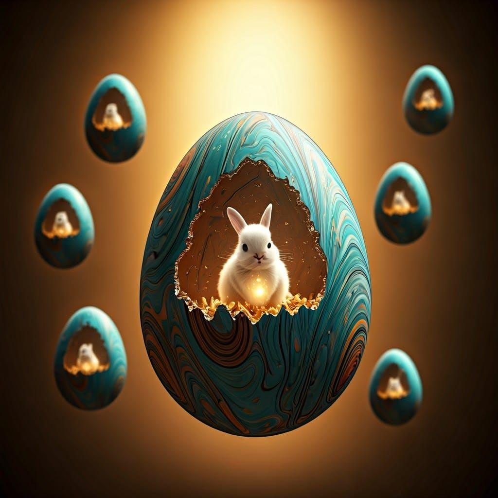 Surreal Steampunk Dreamscape with Glowing Crystal Eggs and B...