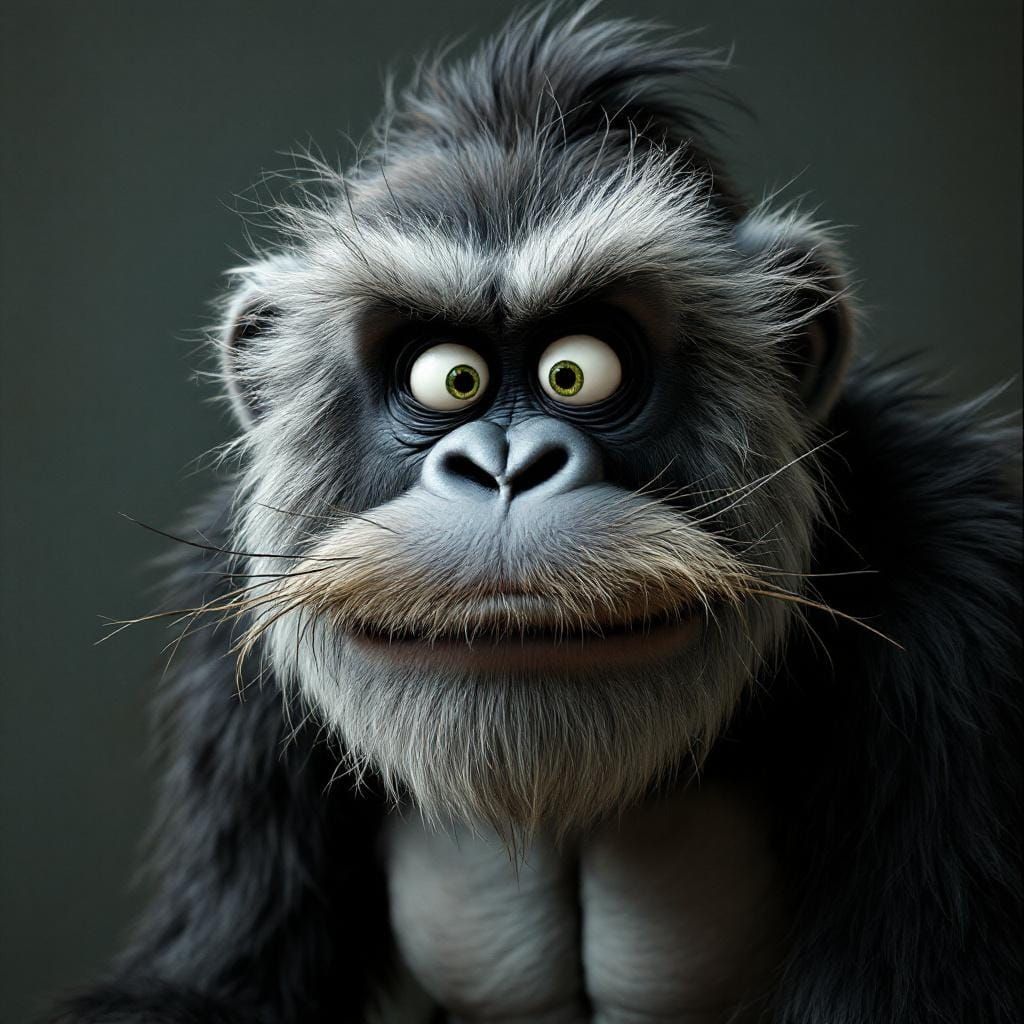 Cartoon Gorilla with Whiskers in Hand-Drawn Style