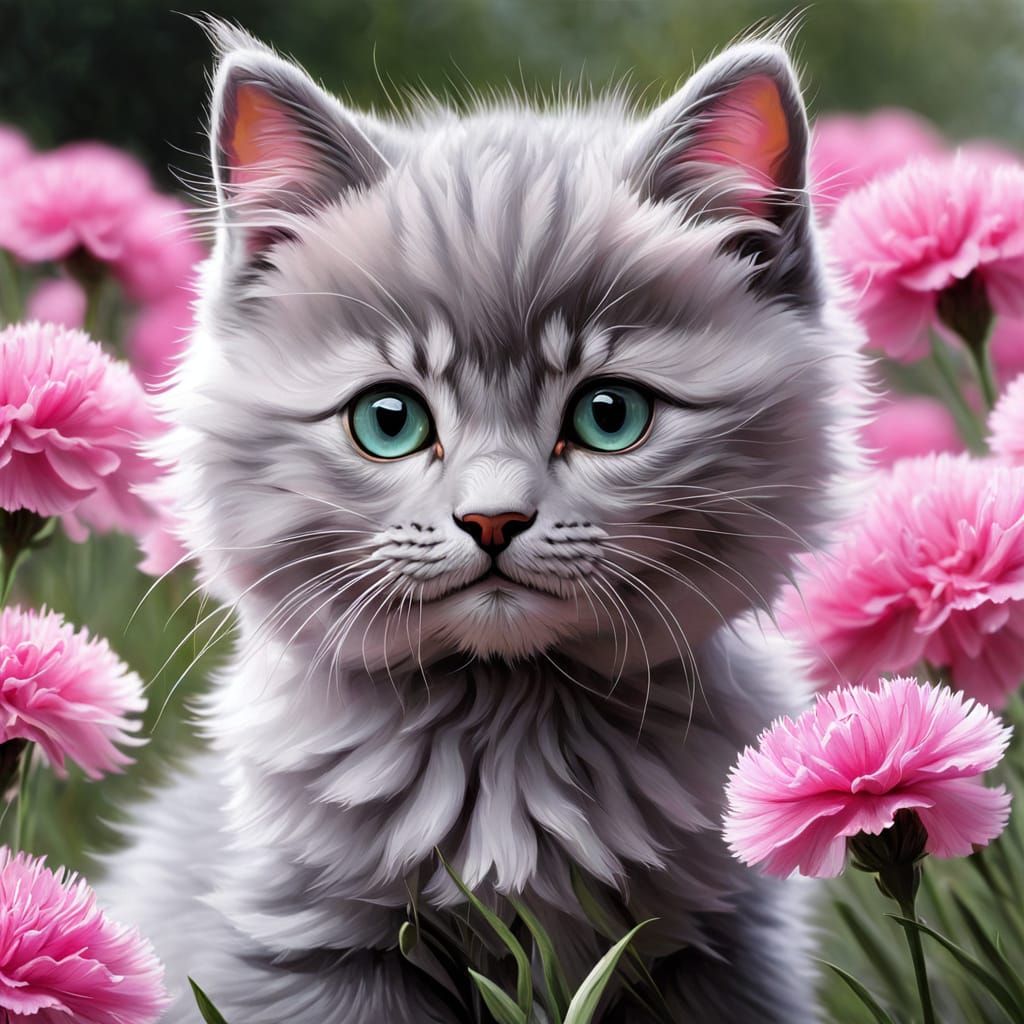 Ethereal Whispers of a Feline among Delicate Blooms