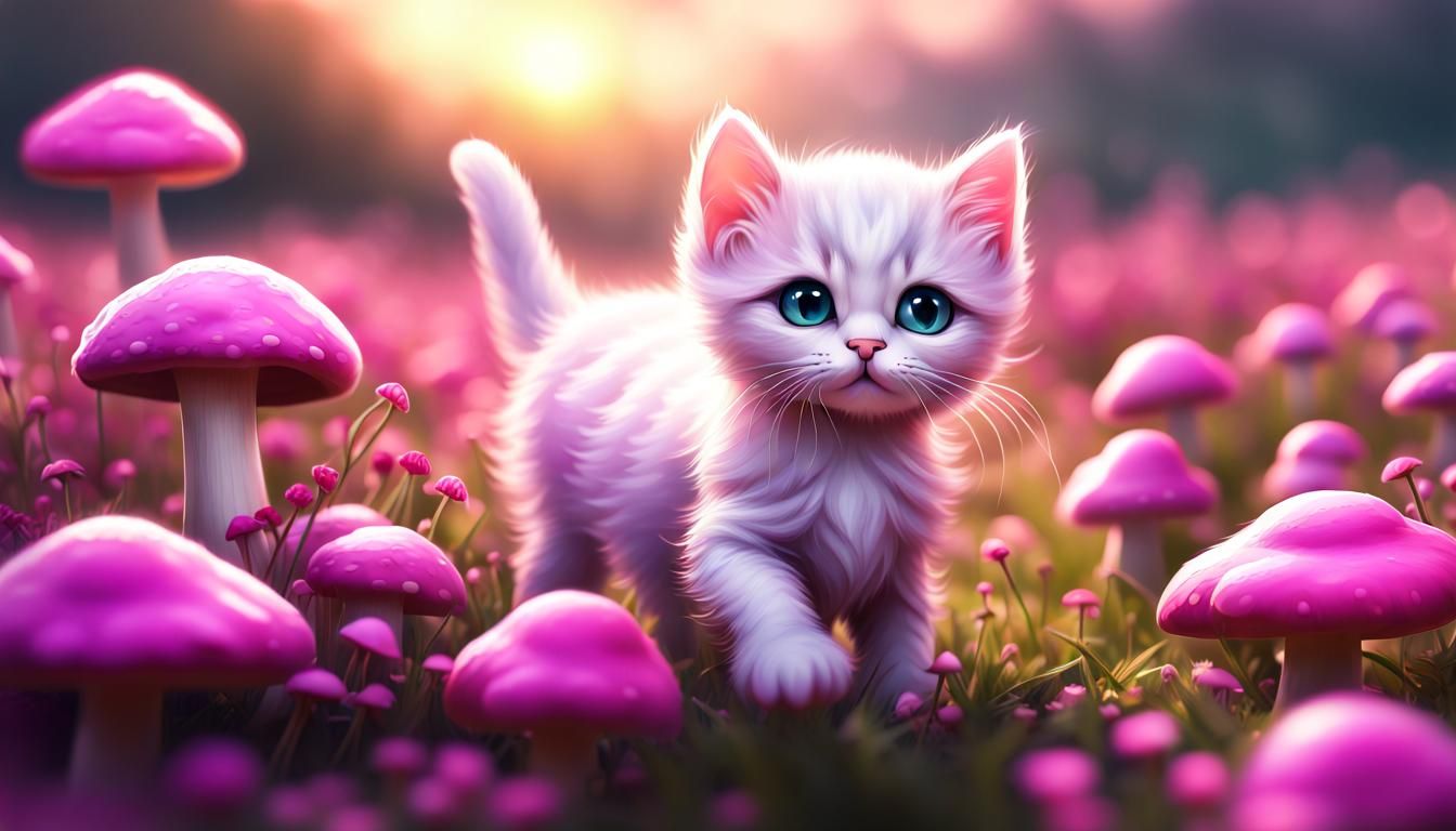 Chibi Kitten in Field of Flowers