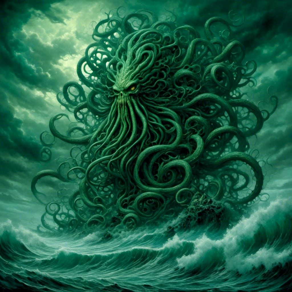 Nightmare Tsunami: A Sinister Surreal Oil Painting