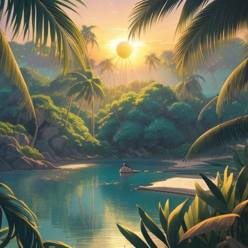 Anime Beach Reader in Ghibli Style