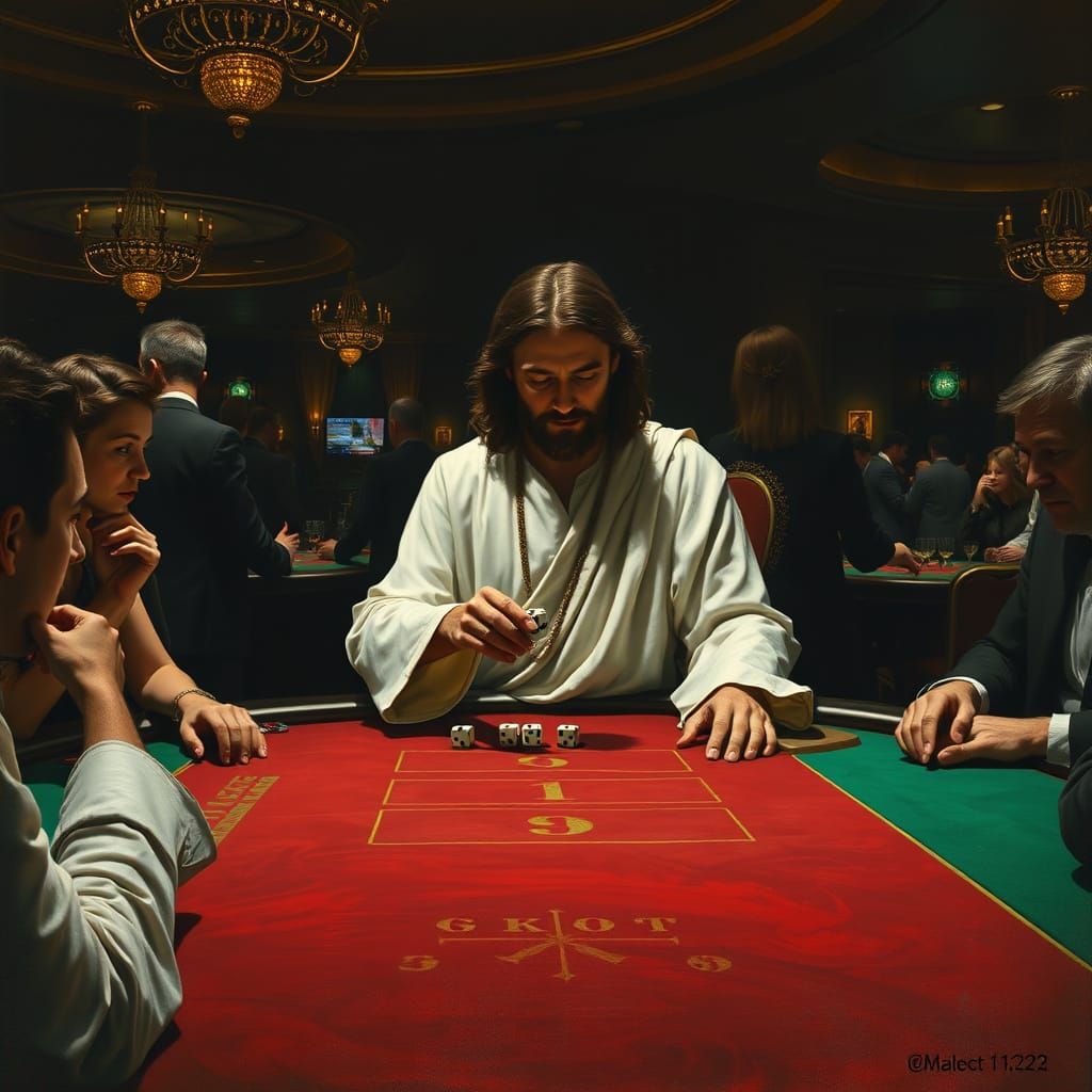 Jesus Plays Blackjack in a Dramatic Casino Scene