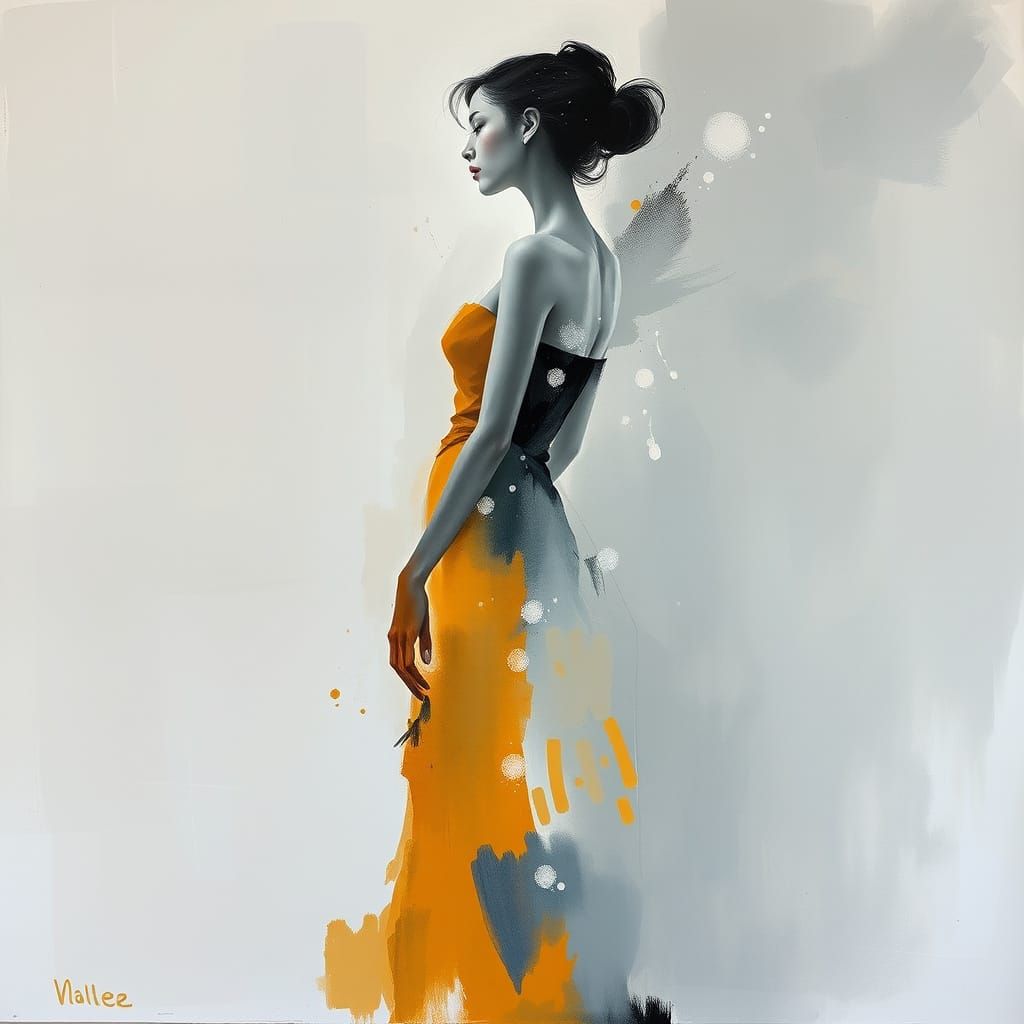 Expressive Abstract Painting of Ghostlike Asian Female